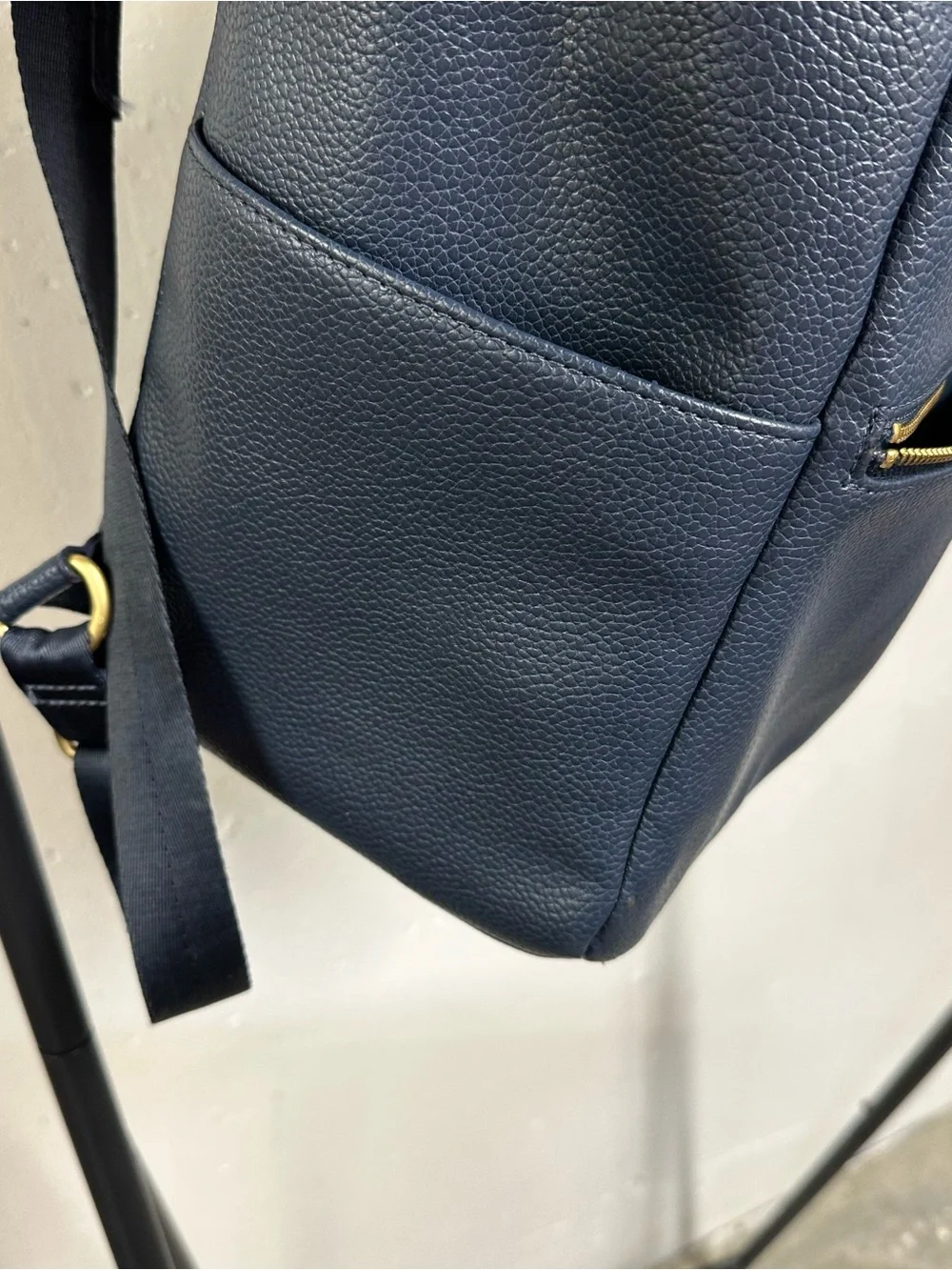 Freshly Picked Navy Leather Diaper Backpack with Gold Hardware